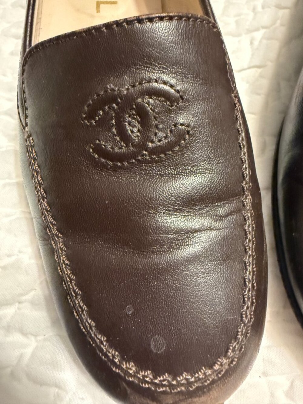 **Vintage Brown Leather Chanel Slip-on's** - Picture 2 of 7